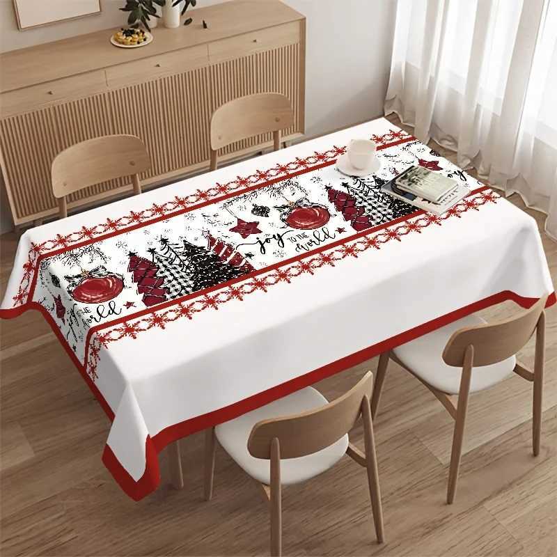 Christmas Merry Christmas Themed Xmas Trees Tablecloth for Table Decor Winter Snowflakes Kitchen Dining Table Cloth Navidad Decorations Y251113