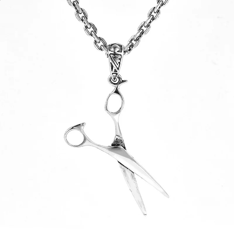 Fashionable Haircut Pendant Necklace Mens and Womens Holiday Gifts Hip Hop Retro Thai Silver Sweater Chain Jewelry 250408CJ