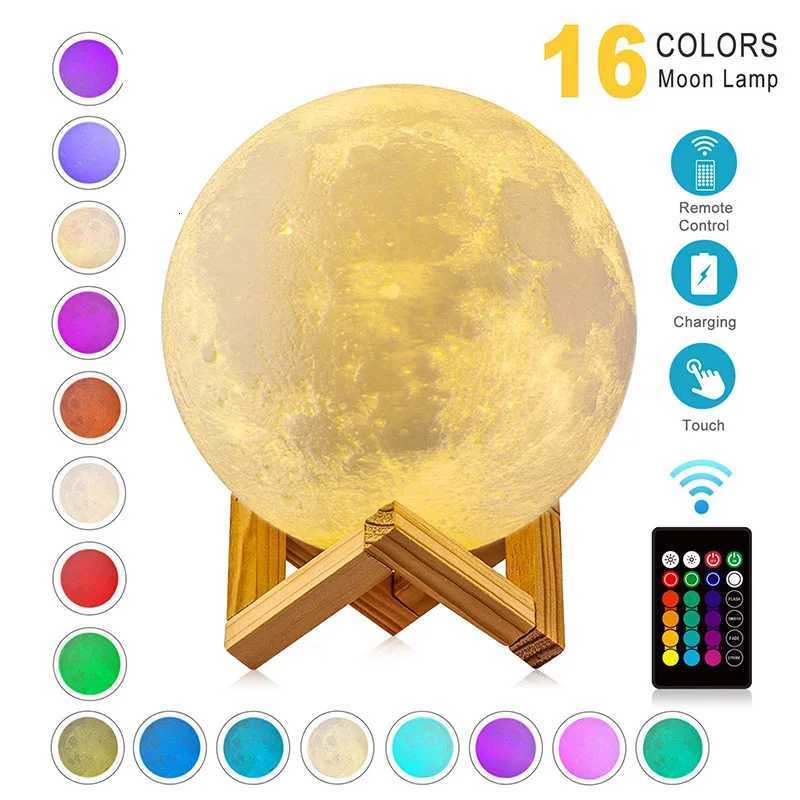 ZK20 LED Night Light 3D Print Moon Lamp Rechargeable Color Change 3D Light Touch Moon Lamp Childrens Lights Night Lamp for Home M251114