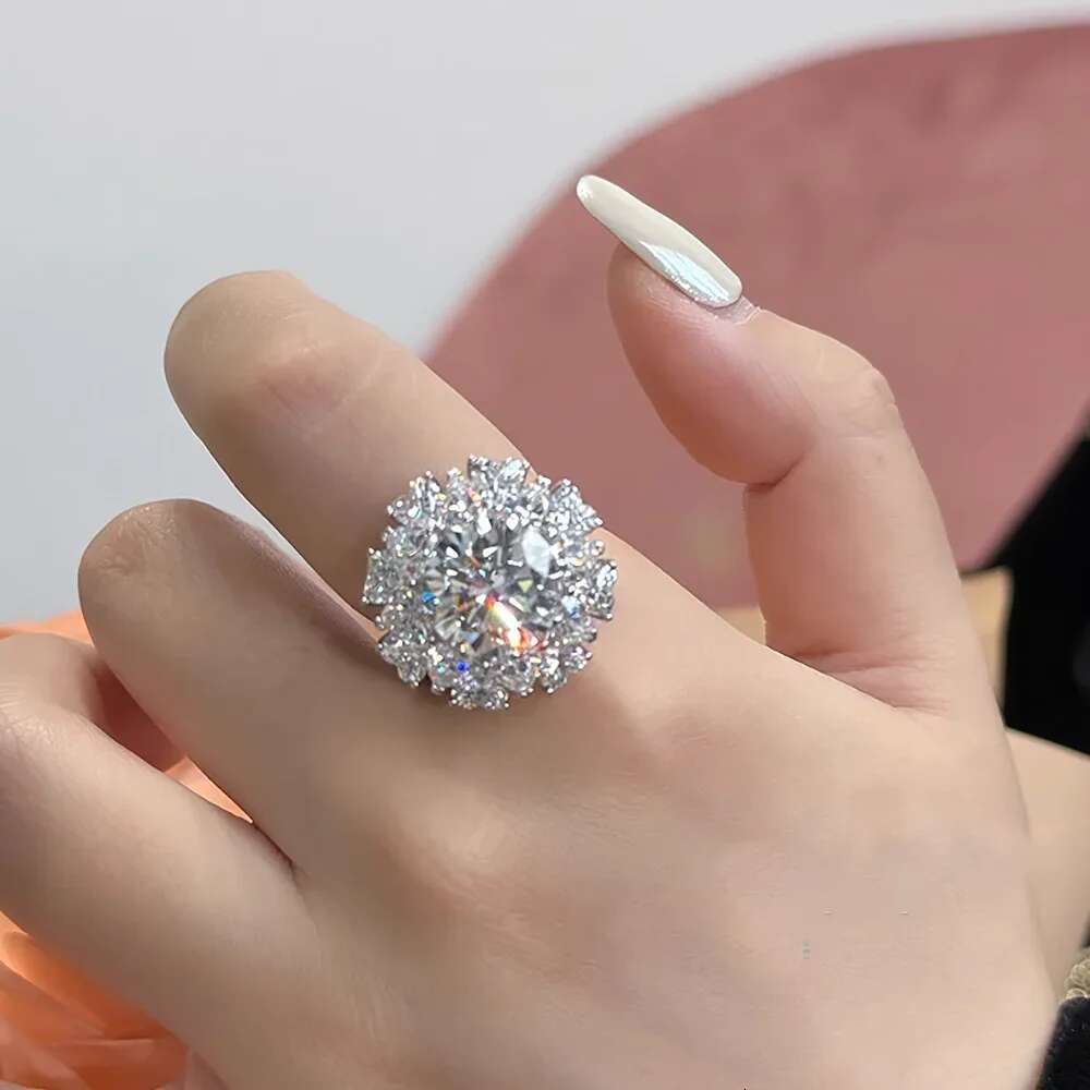 5 Carat Big Moissanite Engagement Ring for Women Round Heart Cut Diamond Rings with Certificate 925 Sterling Silver Wedding Band