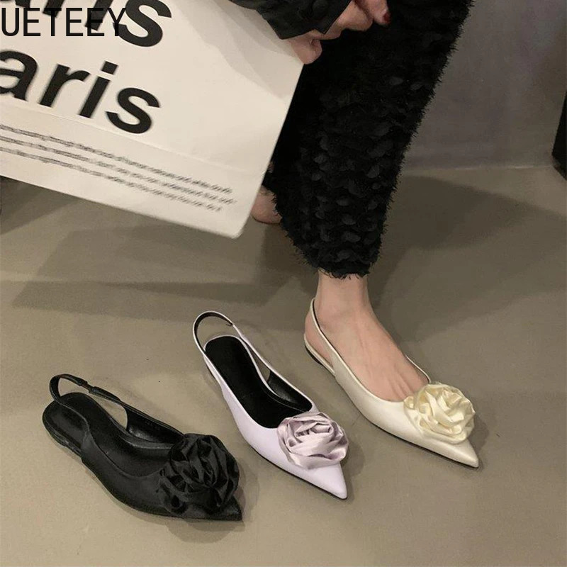 Summer Flower Womens Sandals Fashion Pointed Toe Singbacks Shoes Womens Elegant Striptease Party Apartment Sandals 250411