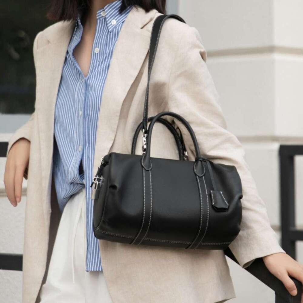 Women's Bags Real leather women's new model, top layer cowhide Boston large capacity commuting handbag, single shoulder bag for women