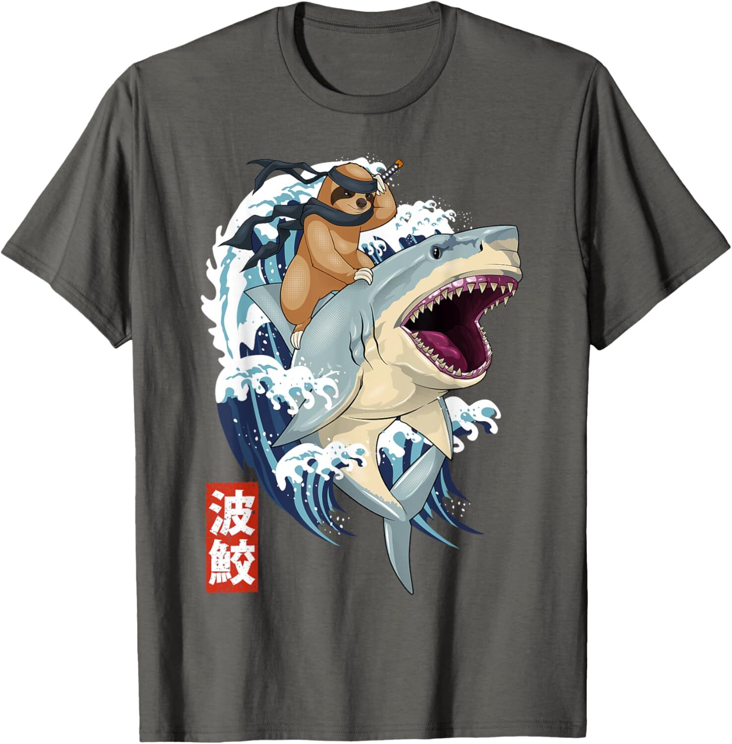 T shirt for Mens Retro Japanese Samurai Sloth Shark Vintage Kanagawa Graphic Tee Casual Tops Clothes Short sleeve cool