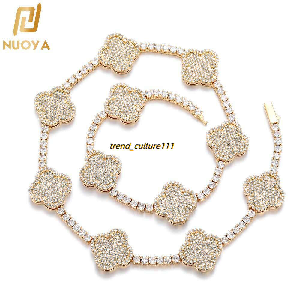 Hip hop Spring Buckle Clover Tennis Chain Moissanite High End Versatile Accessories Men's Necklace