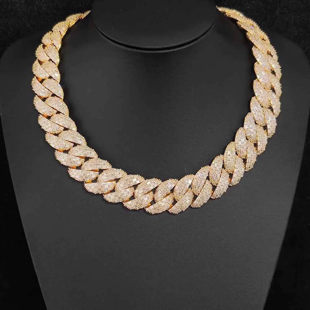 Hip Hop Jewelry Custom 24mm 4 Rows Rectangle CZ Cuban Link Chain 18k Gold Plated Miami Iced Out Cuban Link Necklace For Men Gift