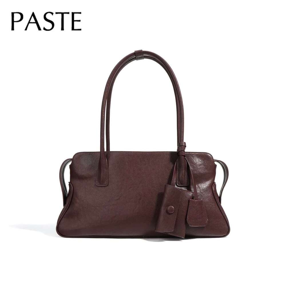 Retro Design Women Top-Handle Handbag With Wallet Vegetable Tanned Cow Leather Long Strap Female Armpit Shoulder Bag