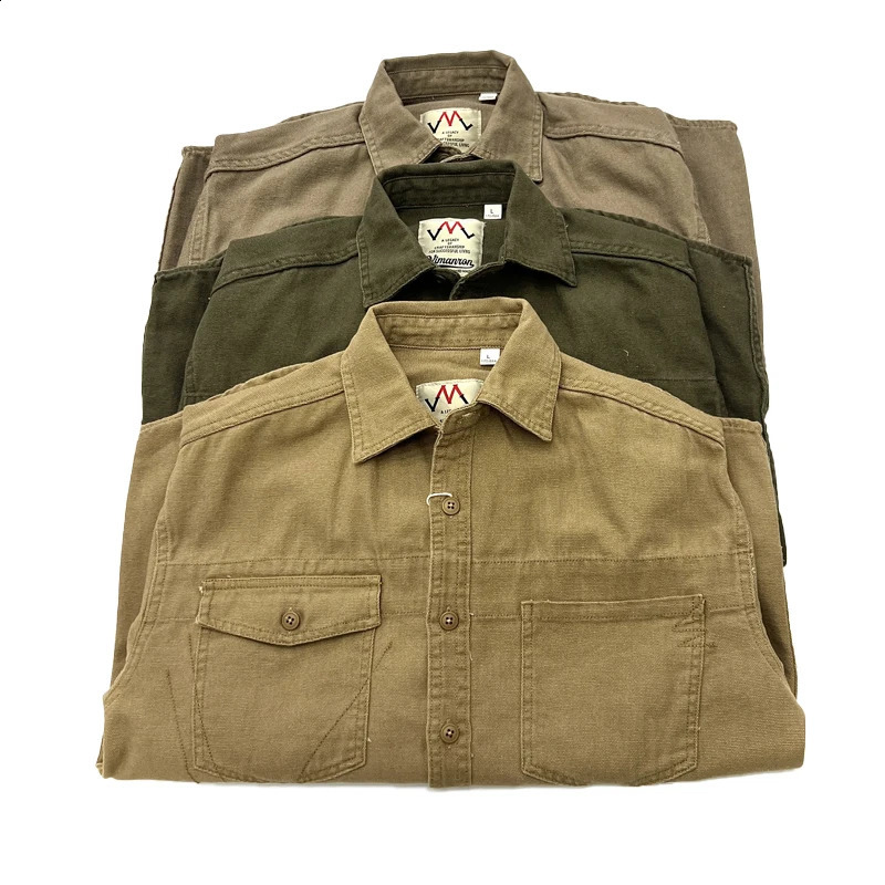Mens Spring Vintage Laundry Long Sleeve Shirt Mens Khaki Cargo Pocket Loose Shirt Coat 250411