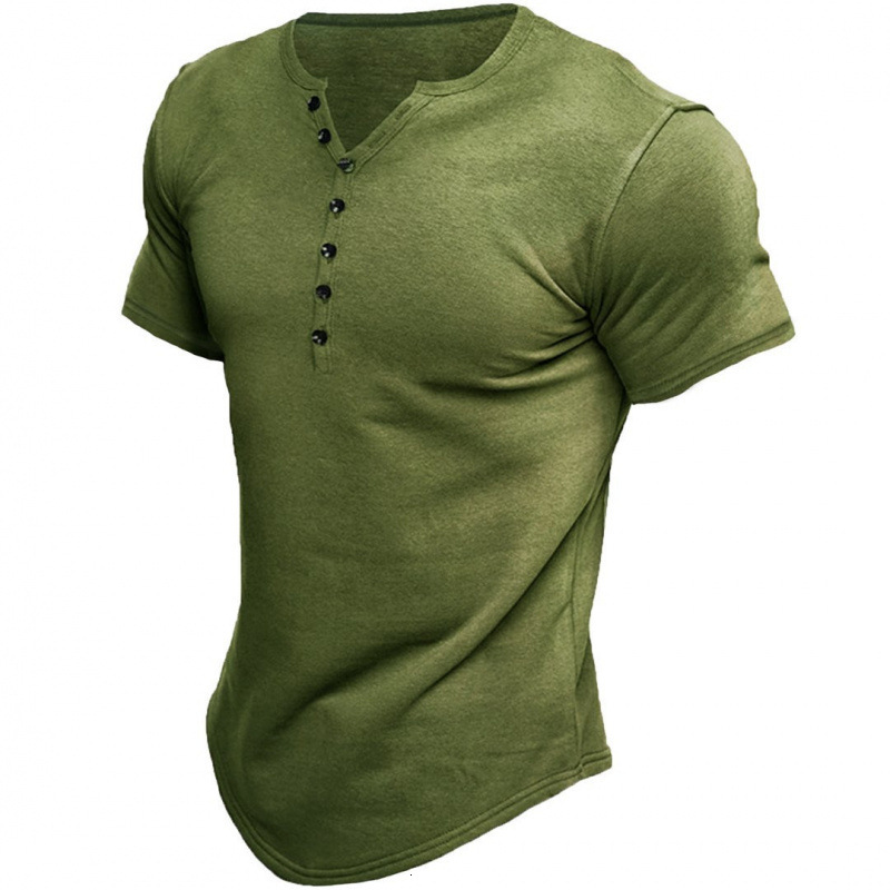 2025 summer new mens Henry Shirt Short Sleeve mens solid T-Shirt Top