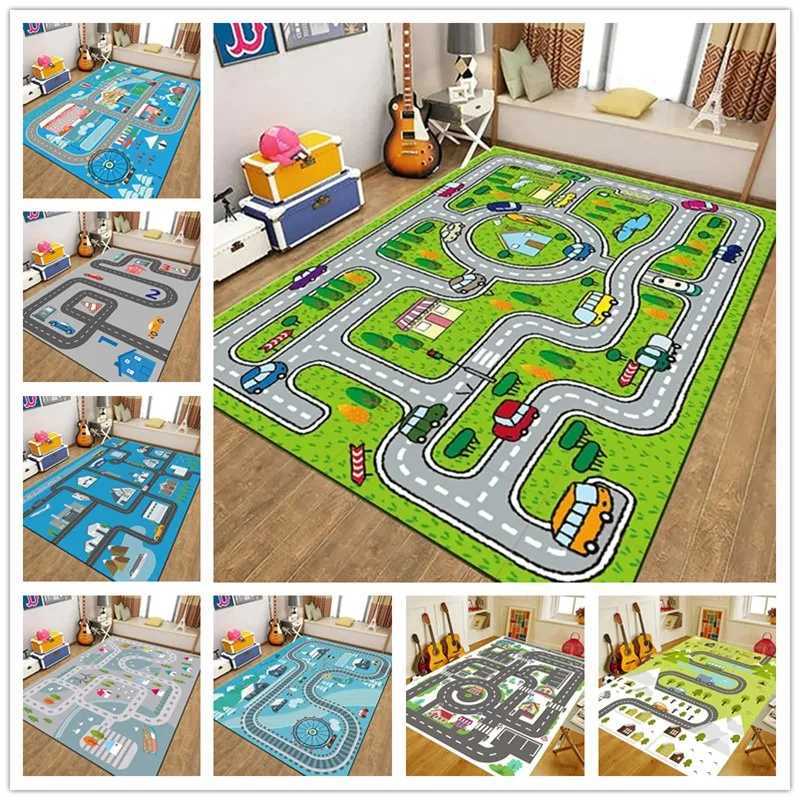 Traffic Road Childrens Play Mat Anti slip Home Decoration Carpet Washable Floor Mat Used for Living Room Sofa Coffee Table Area Carpet S25414
