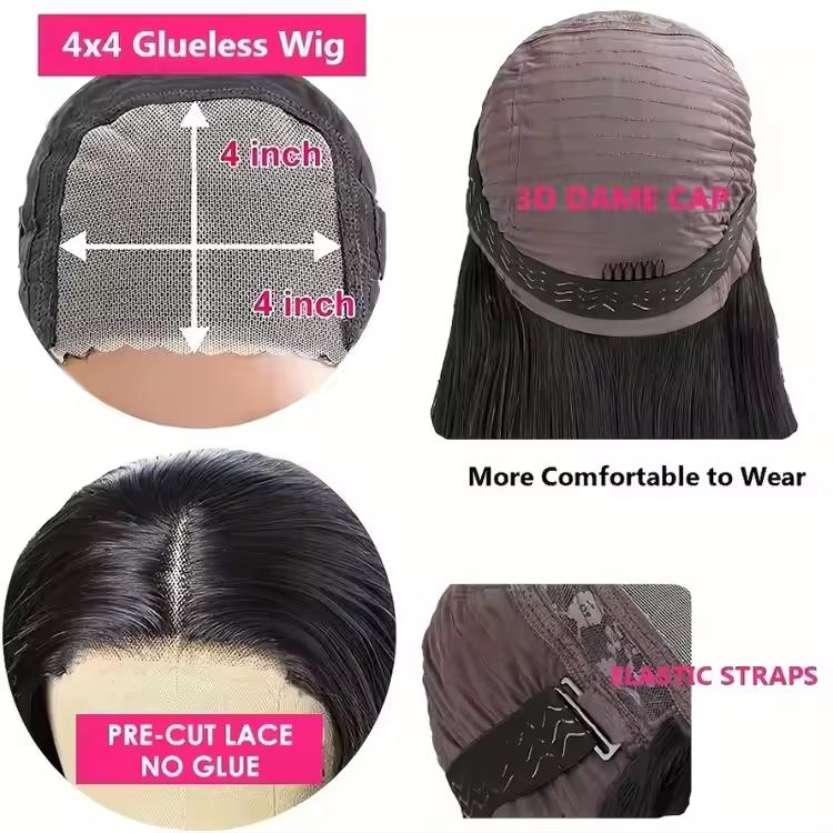 8 inch Bob Human Hair Natural Color Human Hair 4*4 Transparent Lace Front Wigs 200% Density Frontal wigs