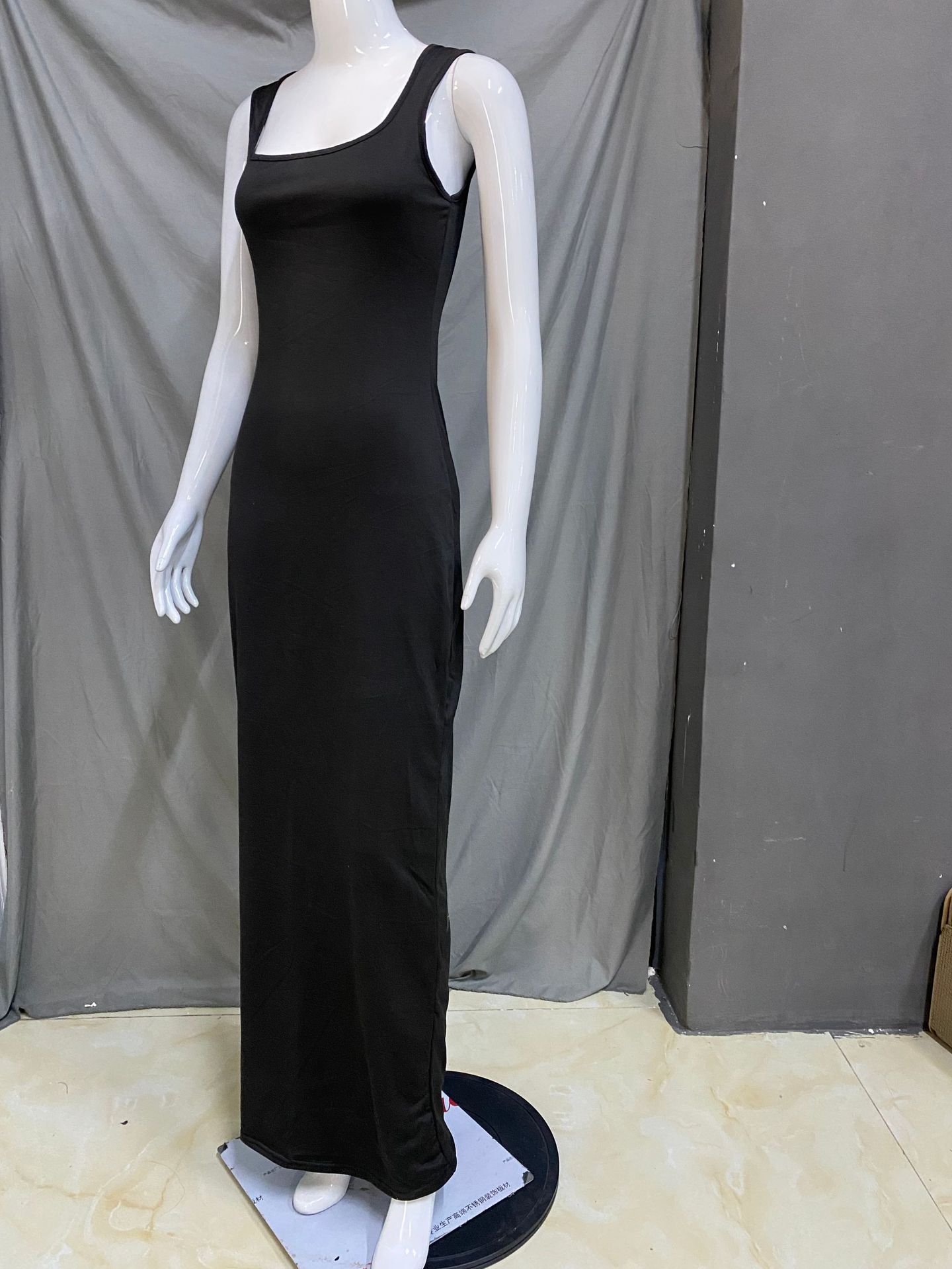 S110 Ladies New Arrivals High-end Temperament Long Dress French Square Neck Slim Fit Solid Color Dress