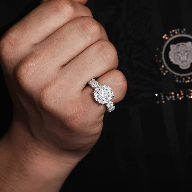 Luxury Fine Jewelry Wedding Ring White Gold 925 Sterling Silver VVS Moissanite Diamond Halo Engagement Ring for Men Women