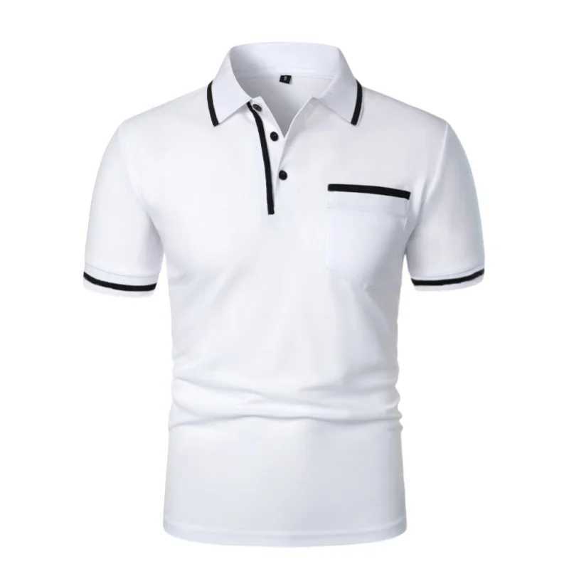 Summer mens short sleeved polo shirt slim fit casual T-shirt fashionable pocket top T-shirt breathable polo shirt mens T-shirt W250414