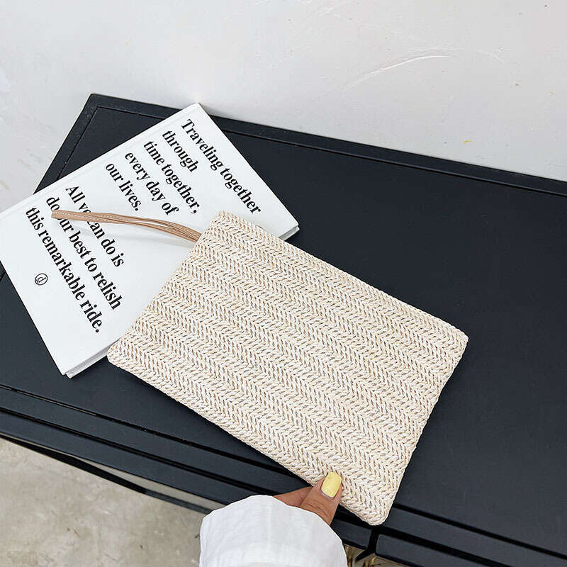 Handmade Beach Bag New Big Wallet Wheat Braided Grass Women's Clip Handmade Woven Mobile Change Handheld Bag Kq2