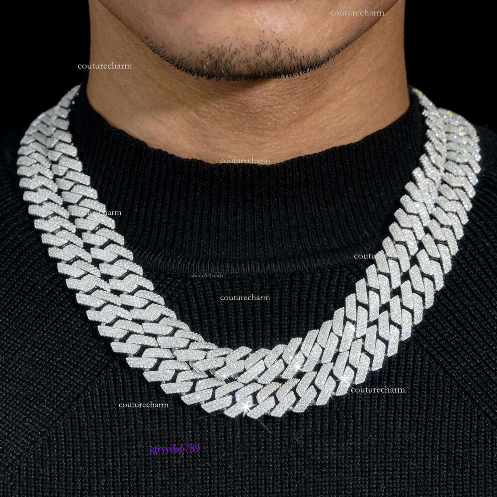 14mm 18-24inch Fine Jewelry Ice Out Flashing Mossanite Dia Necklace Sterg Sier VVS Moissanite k Cuban Chain Bracelet sets