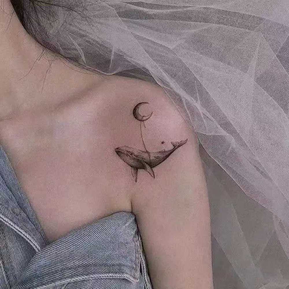 Simulated Whale Moon Student Male Female Temporary Tattoo Sticker CoupleXJ25414