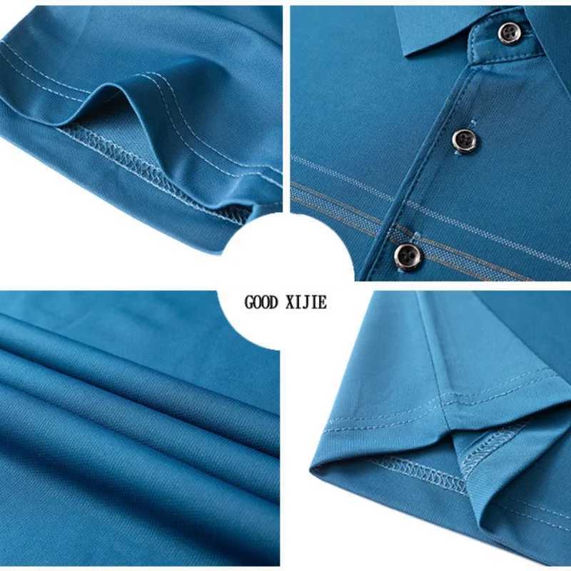 Summer Mens New Polo Neck Ice Silk Loose Breathable Short Sleeve Polo Pulling Flower Triple Stripe Letter Casual Top W250414