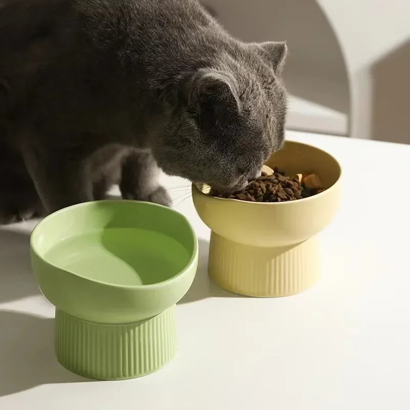 Nordic style food water bowl pet ceramic eating plate high foot raised small dog cat matte bowl high dog bowl 250414