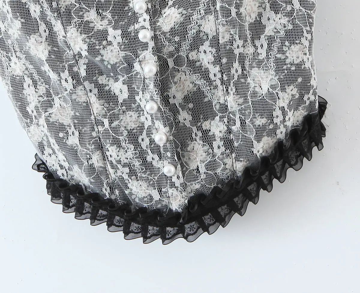 1 piece of womens vest summer French lace ruffled stainless steel ring with chest cushion girls bottom shirt 250407