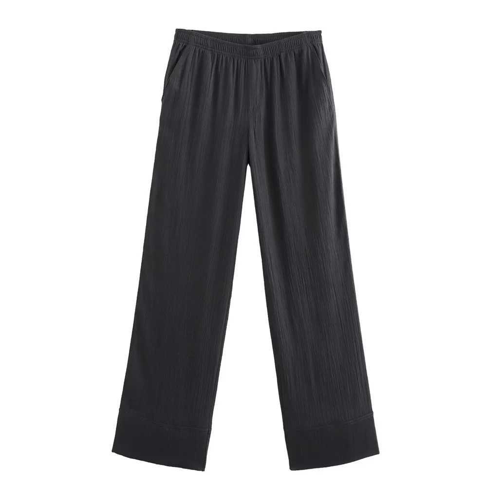 Taop Za Autumn New Womens Fashion Casual V-neck Long Lace Loose Coat Pajama Style Wide Leg Pants SetXJ250414