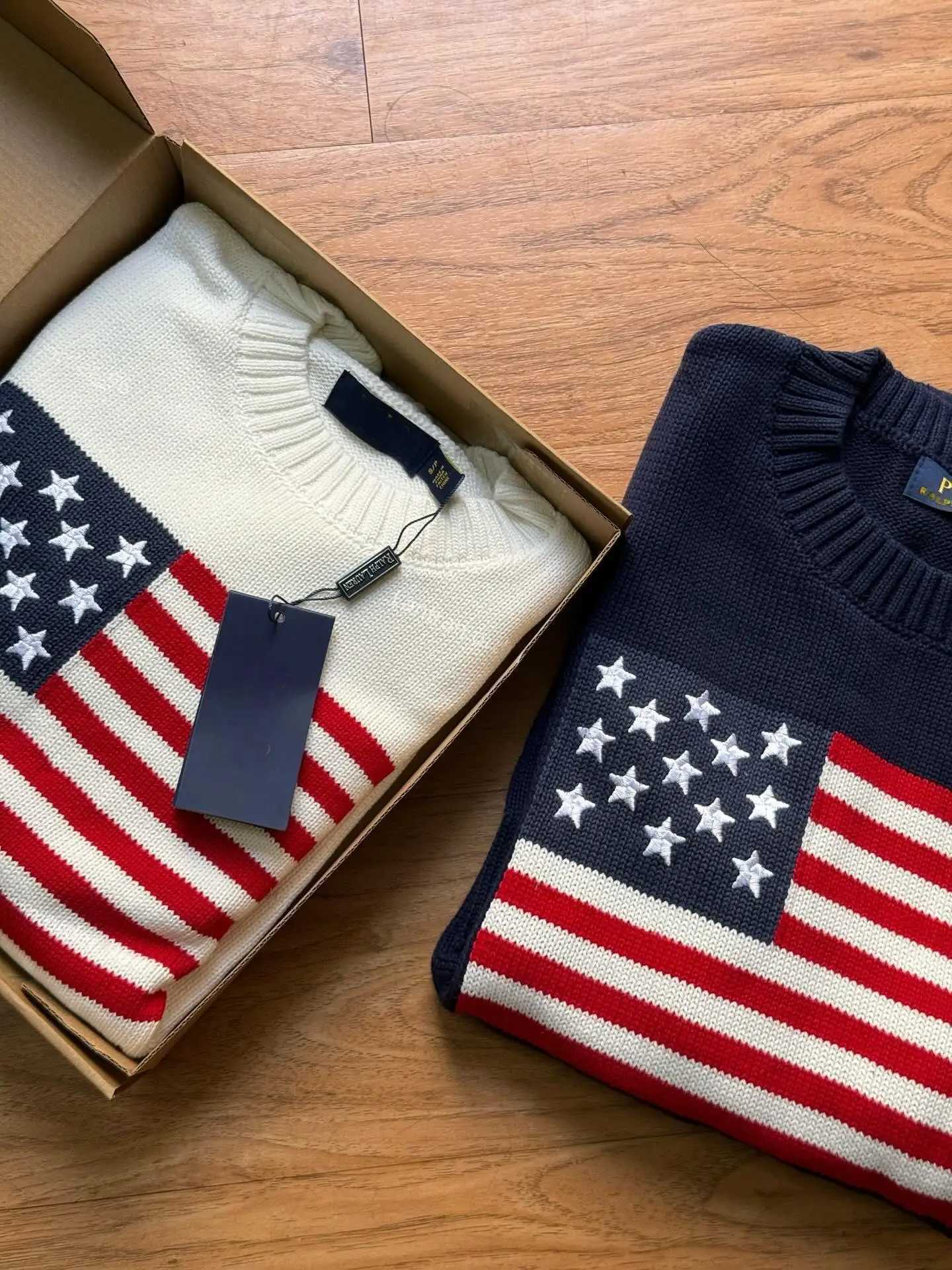 Popular Autumn Winter US Flag Pattern Stripe Pullover Sweater Casual O Neck Contrast Color Knitted Women Sweaters Mens Clothes H251220
