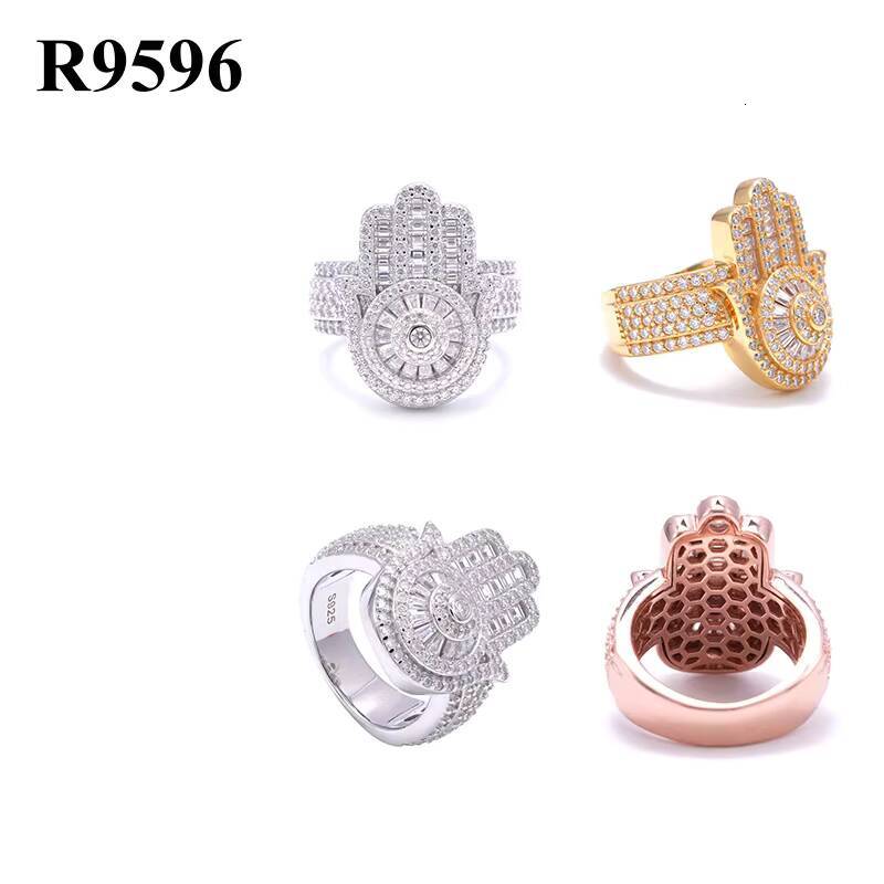 Hip Hop New Arrivals 925 Sterling Silver VVS Mossanite Ring Diamond Men Moissanite Hamsa Ring Iced Out Rings