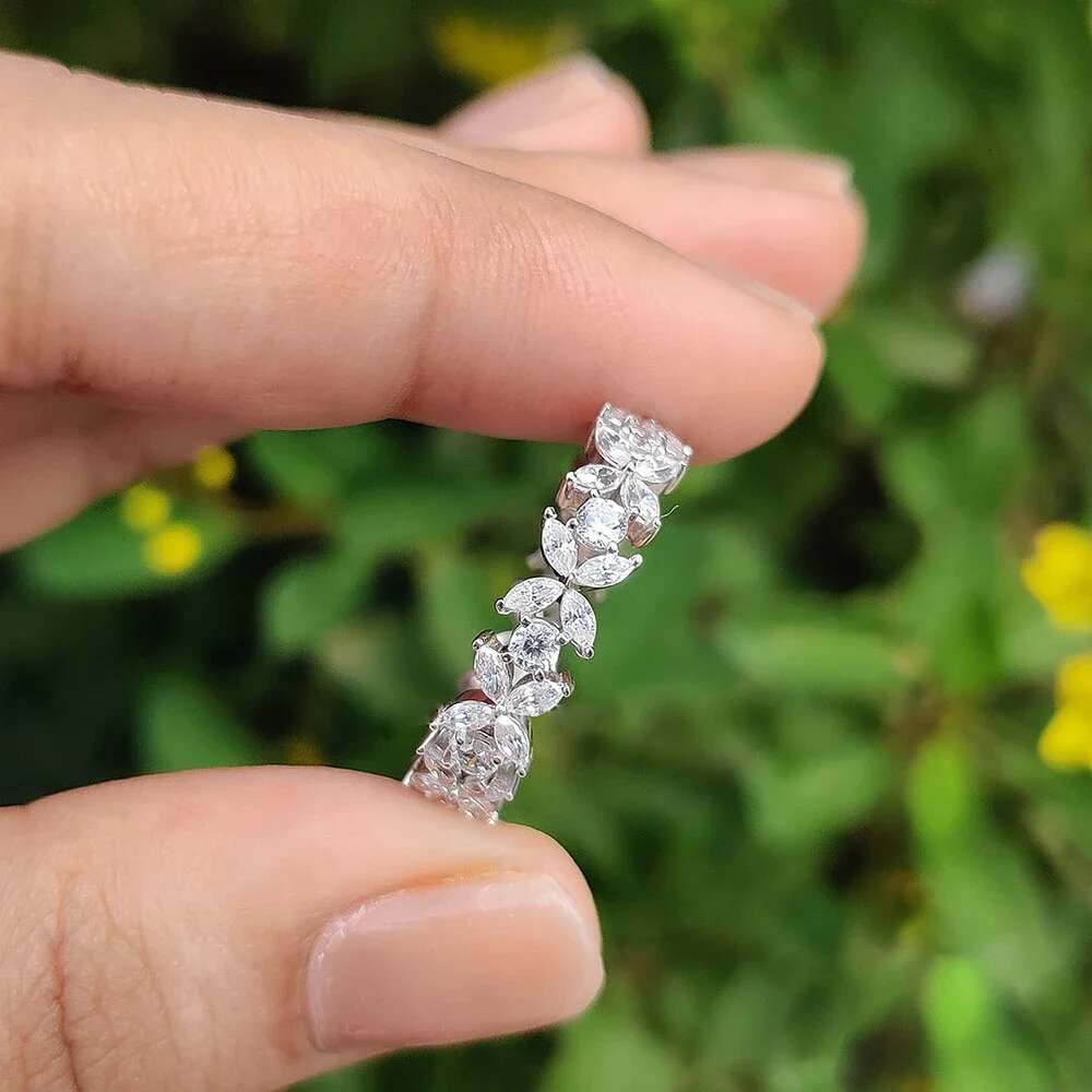 Stackable Full Moissanite Eternity Band Wedding Rings for Women S925 Silver Marquise/Round Cut Diamond Engagement Ring with GRA