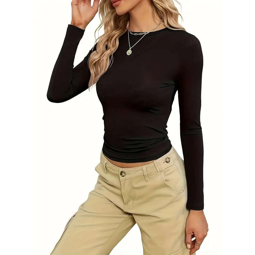 Female commuter casual female simple and fashionable solid color t-shirt with long sleeves