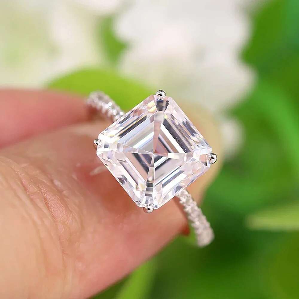 1/2/3/5carat Asscher Cut Moissanite Diamond Engagement Ring with Certificate S925 Silver Square Promise Wedding Rings for Women