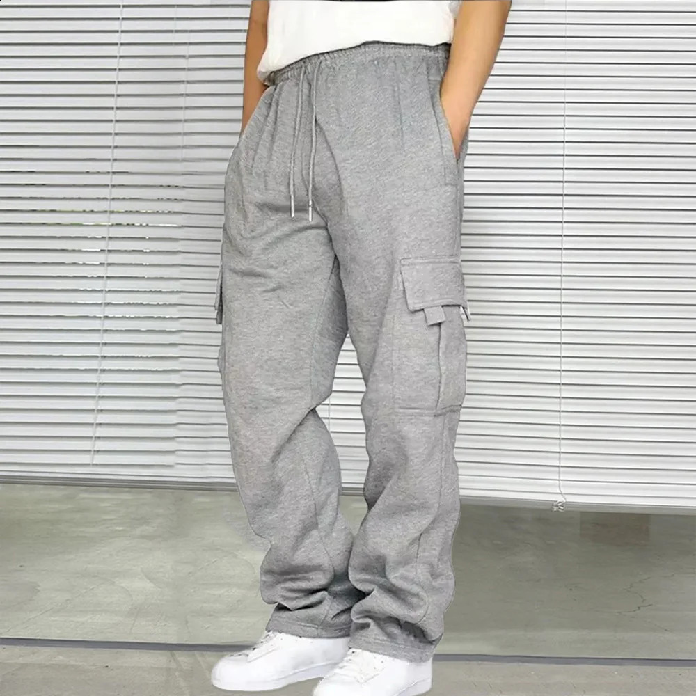 Spring and summer mens casual sports pants long pockets straight leg jogging cargo streetwear 250411