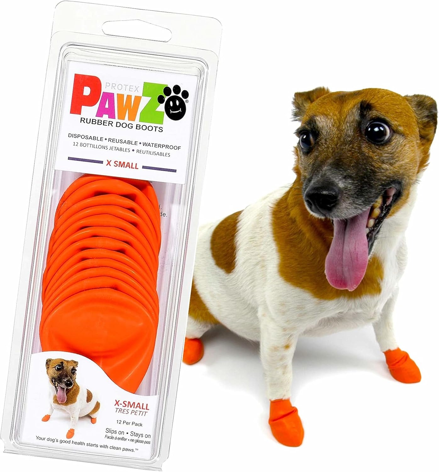 Rubber Dog Boots for Paws to 2" - All-Weather Dog Booties for Hot Pavement, Sand, Snow, Mud, and Rain - Anti Slip Dog Socks - XS, Orange