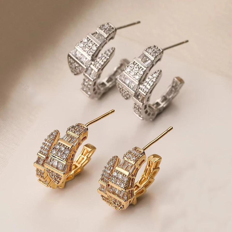 Yupsk Trendy Shiny Zircon Snake Bone Shaped Earring for Women White Gold Color Crystal CZ Exquisite Party Jewelry251113