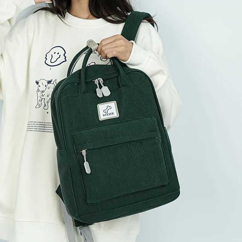 Stripe Cute Corduroy Woman Backpack Schoolbag For Teenage Girls Boys Small Harajuku Female College Bag Student Lady Book PackW251113