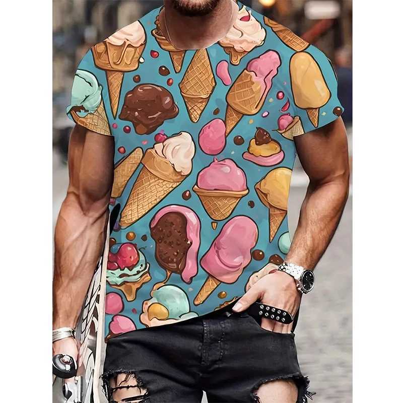 Mens T-shirt 3D printed casual Sumerian ice cream O-neck T-shirt oversized short sleeved T-shirt sports shirt mens clothing top W250414