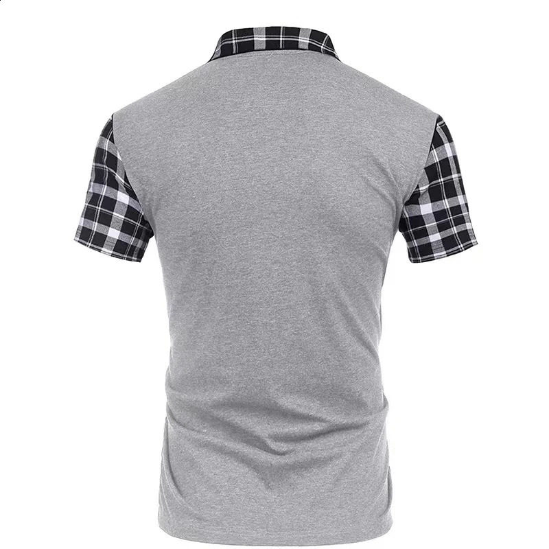 summer oversized mens checkered work short sleeved mens T-shirt casual solid color polo shirt 250409