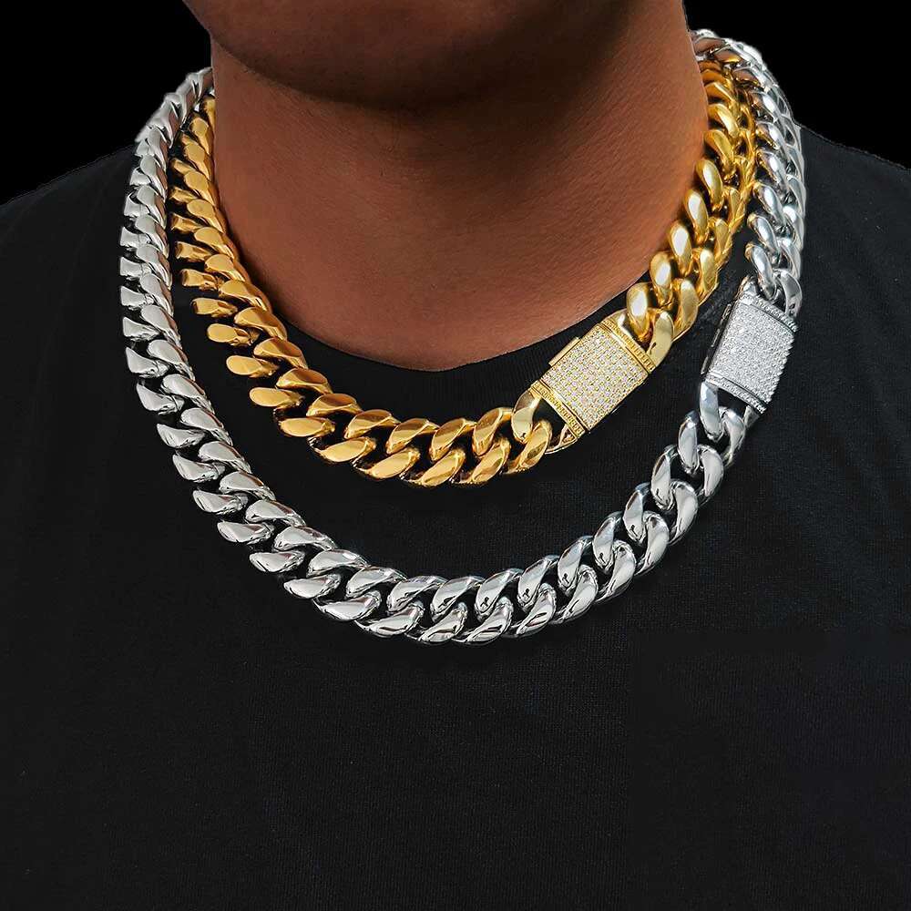 18Mm 5A CZ Iced Out Lock Miami Stainless Steel Thick Heavy Cuban Link Chain Punk For Men Hip Hop Jewelry Free Custom