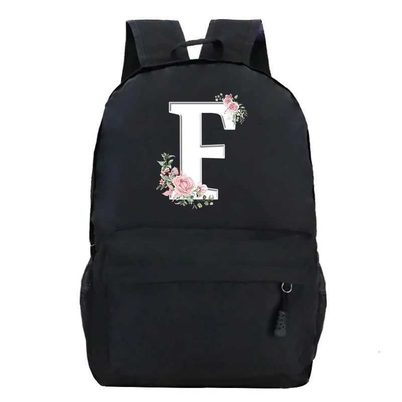 College Student Ladies Pink Floral Alphabet White Print Backpack Women Flower Harajuku SchoolBags Female Rose Letter Shouder BagW251113