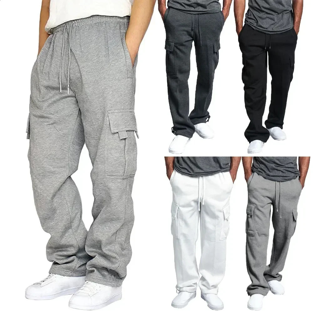 Spring and summer mens casual sports pants long pockets straight leg jogging cargo streetwear 250411