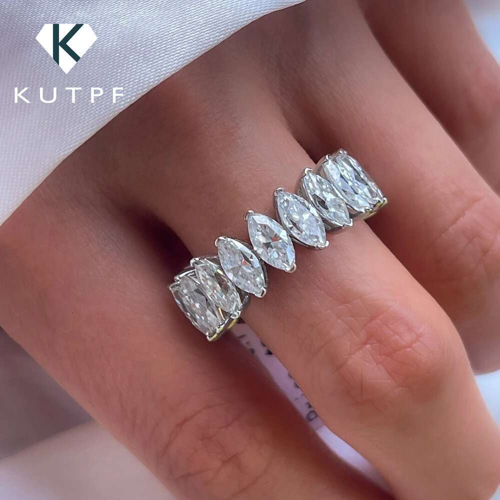Gra Certified Marquise Cut Moissanite Eternity Band for Women 925 Sterling Silver Lab Diamond Promise Wedding Rings Stackable