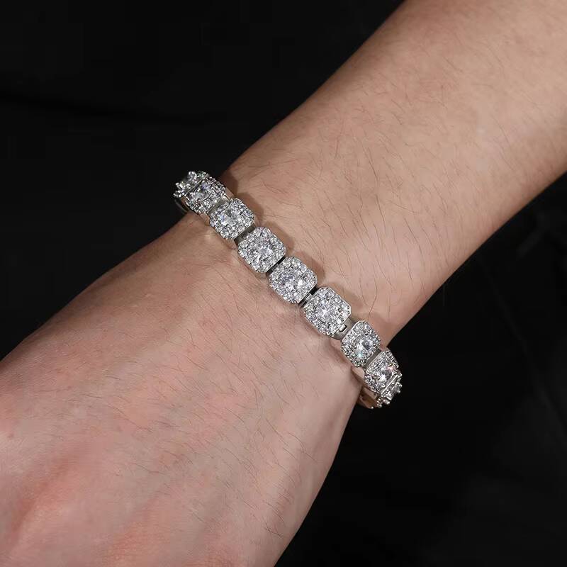 Dropshipping Fashion Men Jewelry Fine Iced Out 10mm 925 Sterling Silver VVS Moissanite Tennis Chain Bracelet