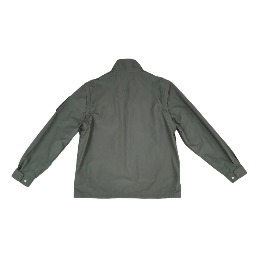 Men's Green Multi-pocket Zipped Windproof Jacket with Detachable Long Sleeves Stand Collar for Outdoor Athleisure Outfit