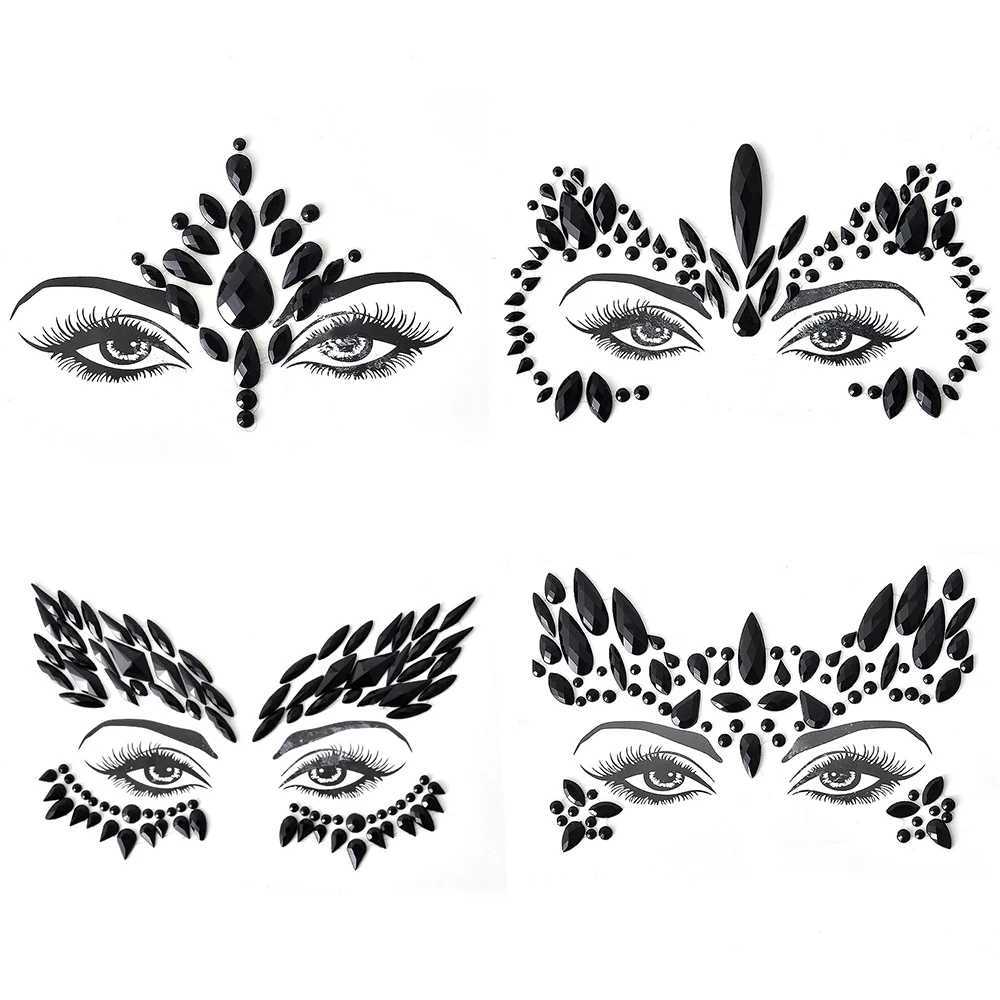 Halloween 3D Black Crystal Stickers Carnival Decoration Fashion Shining Colorful Acrylic Facial Stickers Temporary Tattoo StickersXJ25414
