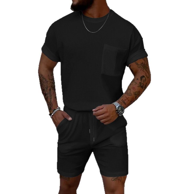 Men's short sleeved shorts two-piece casual sports round neck jogging suit