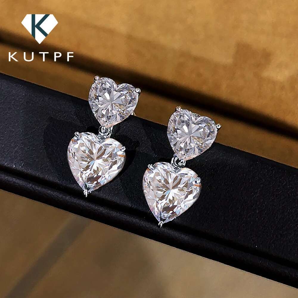 Double Heart Cut Moissanite Diamond Drop Earrings with Gra Certificates 925 Sterling Silver Stud Earring for Women Fine Jewelry