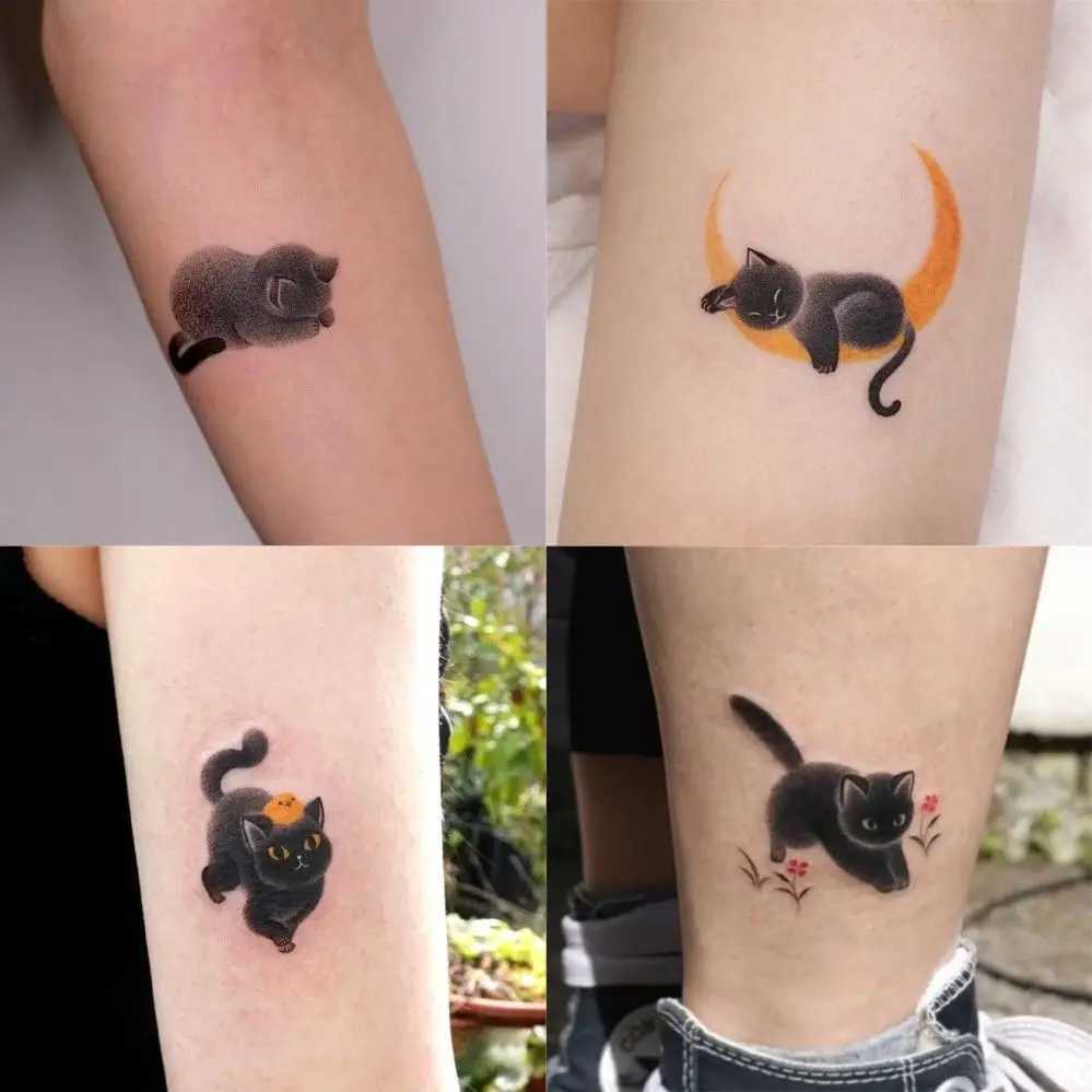 Cute black cat tattoo sticker suitable for women men arms temporary tattoos waterproof fake tattoos cartoon long-lasting tattoo stickersXJ25414