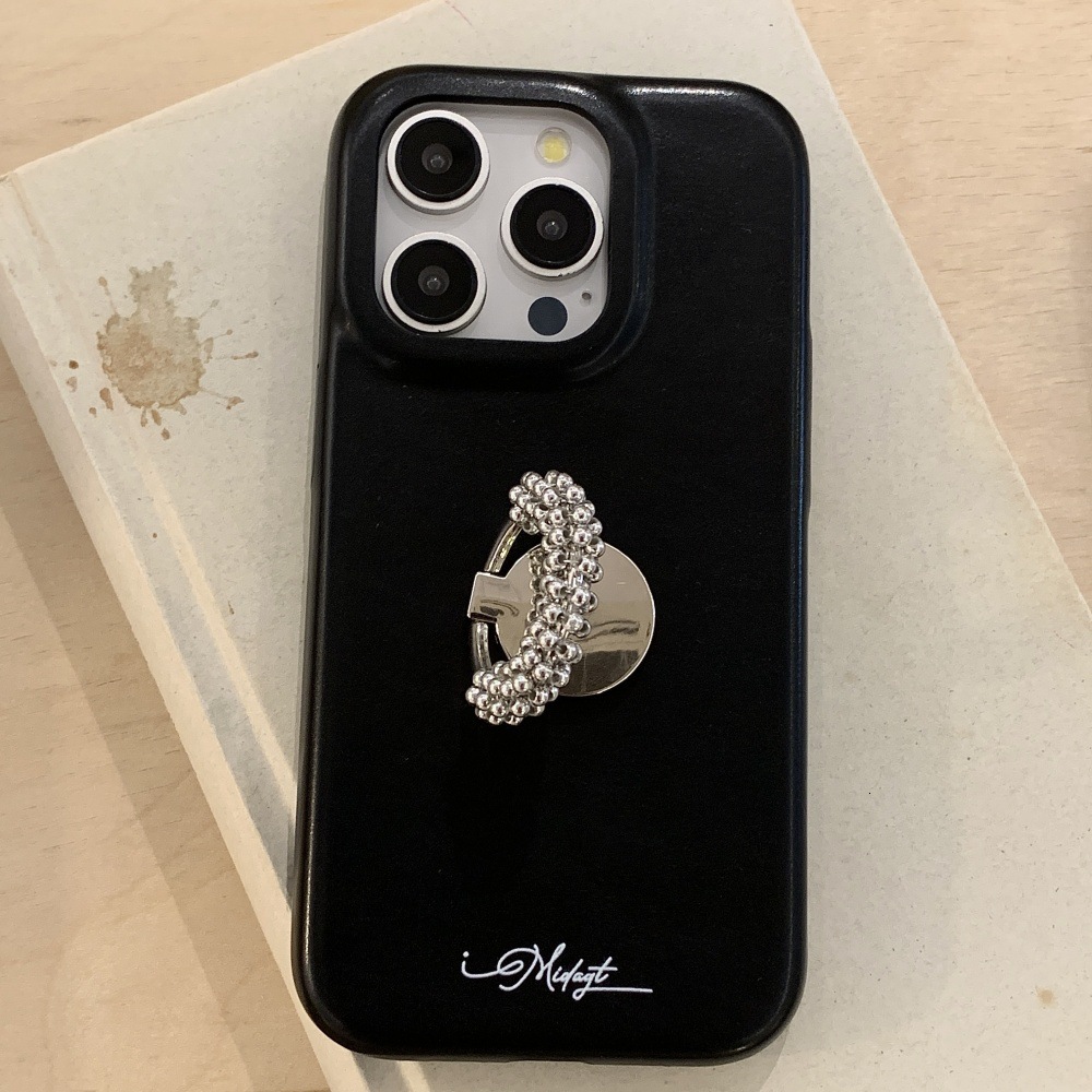 Bead Ring Stand Phone Case Compatible with iPhone 16/15 Pro Simple Niche Solid Color iPhone 14 Shockproof 13
