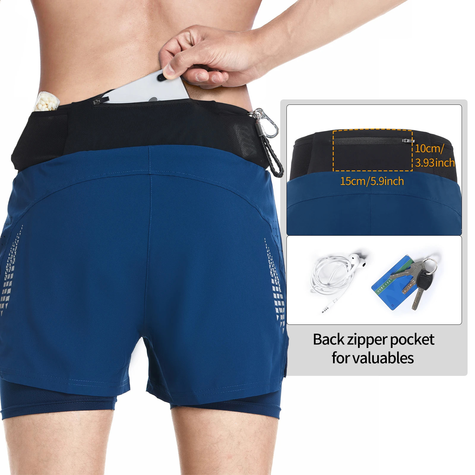 ARLUXEO Mens Trail Running Shorts Sweatshirt 2-in-1 Package Pocket Gym Training and Exercise Shorts B233 250408 - view 5