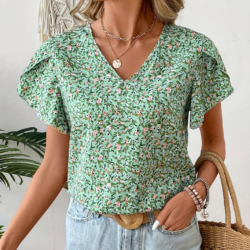 Floral shirt 2025 summer new vacation style shirt pullover top womens clothing