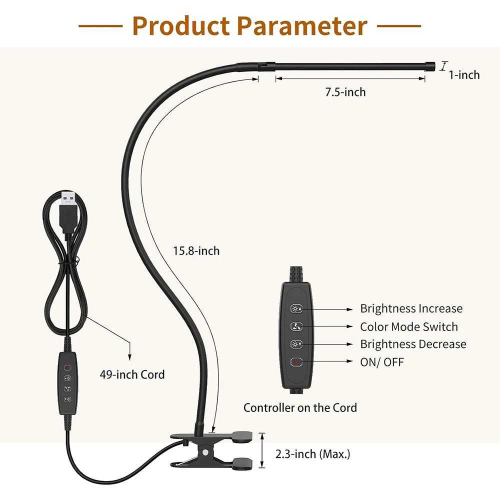 LED Desk Lamp with Clamp Adjustable 3 Color Modes 10 Brightness Level Table Lamp USB Eye Caring Flexible Gooseneck Desk Light M251114