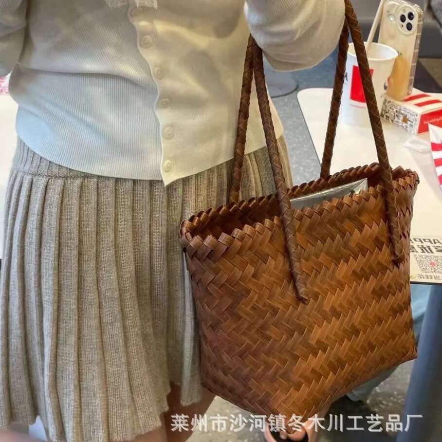 Handmade Beach Bag Mid Autumn Festival Gift Box Mooncake Special Hand-Held Straw Imitation Rattan Tote Bag, Large Capacity PP Woven Bag Kq2